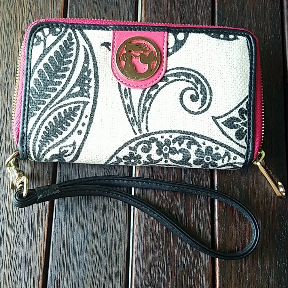 Spartina linen and leather mermaid wristlet wallet